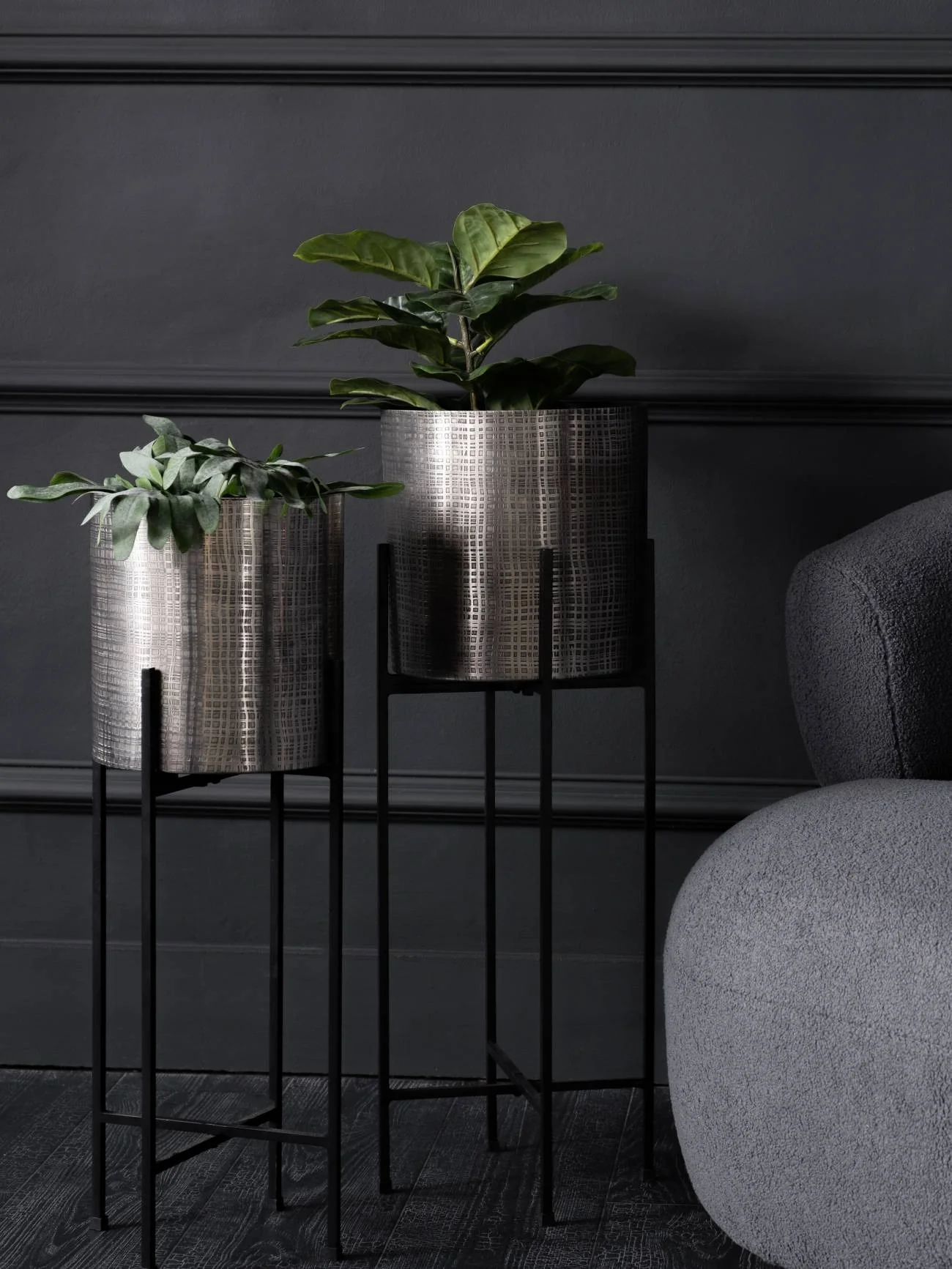 Libra Interiors Clyde Standing Planters in Nickel – Set of 2 - Image 6