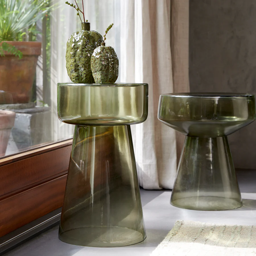 Light & Living Dakwa Tall Side Table in Grey-Green Glass - Image 6