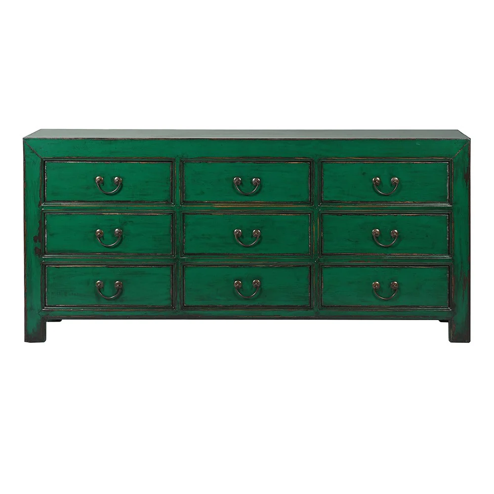 Lingbao Peacock Wide Chest of Drawers in Green - Image 6