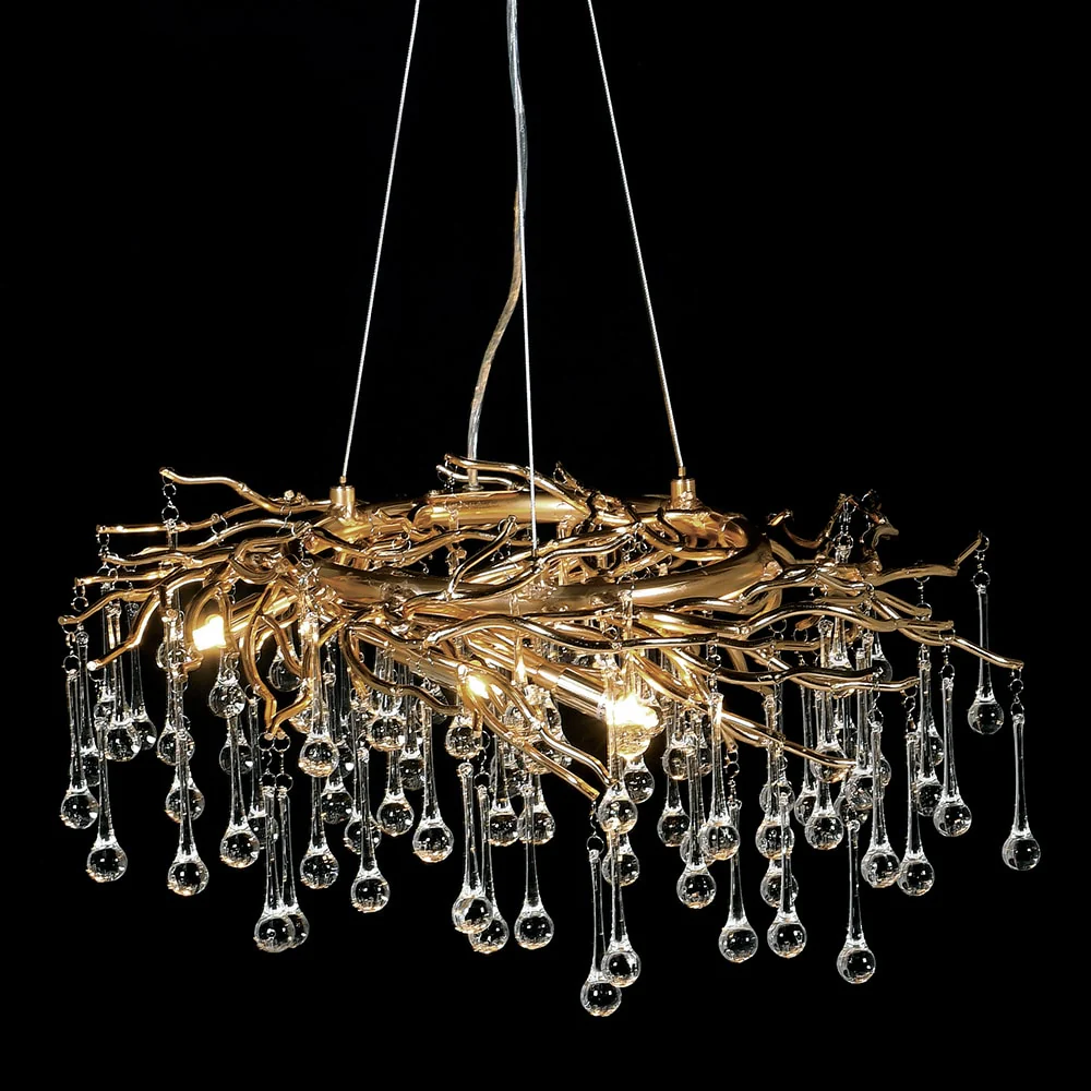 Wisdom Small Glass Droplet Chandelier in Antique Gold - Image 3