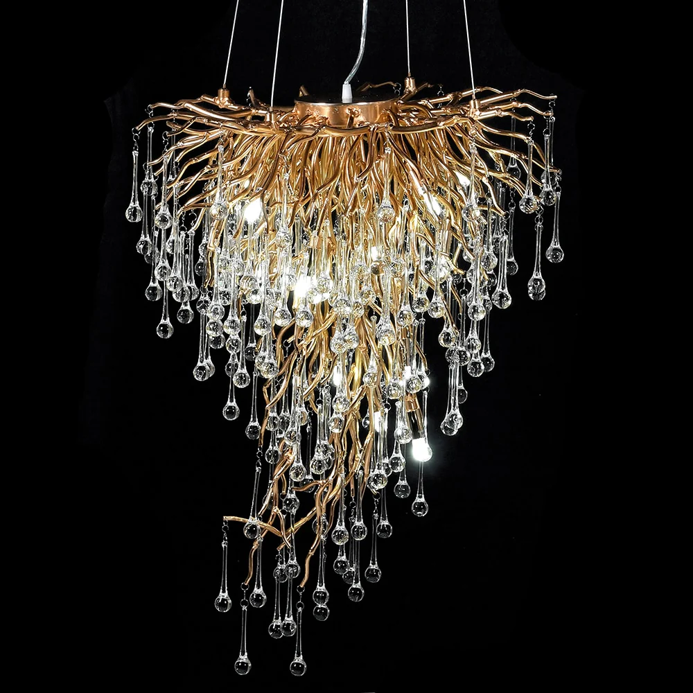 Wisdom Tiered Glass Droplet Chandelier in Antique Gold - Image 3